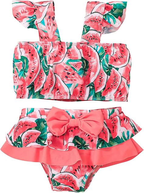 Two Piece Tankini Swimsuit For Little Girls Floral Ruffle