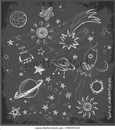 Set Space Objects Sketch On Black Stock Vector Royalty Free 140444125