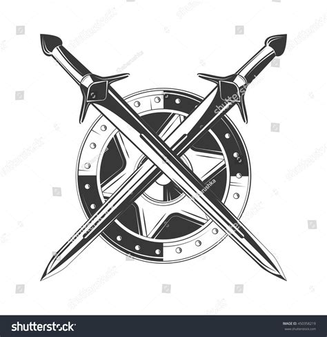 「retro Sword Badges Shields Logo Design」のベクター画像素材（ロイヤリティフリー） 450358219