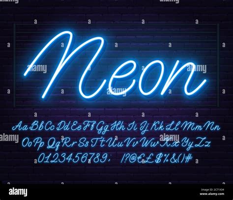 Neon Blue Script Font Glowing Alphabet With Letters Numbers And