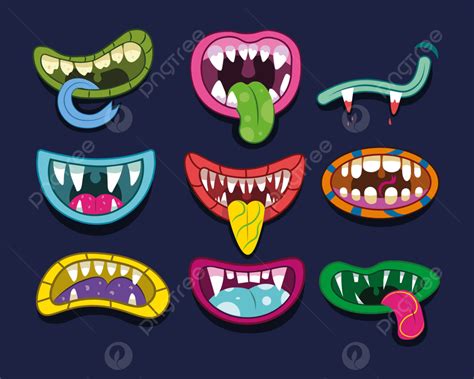 Monster Mouth Cartoon Set Alien Angry Fun Png And Vector With