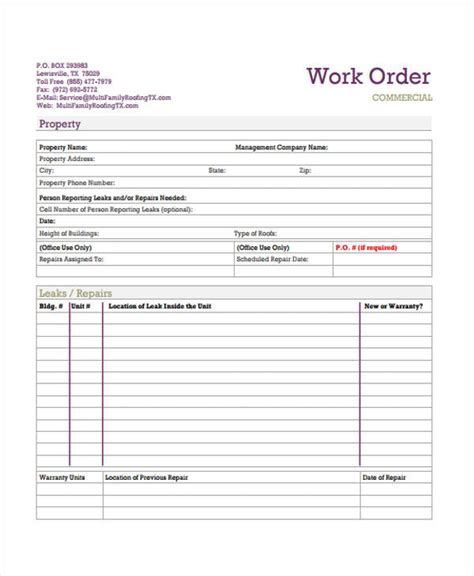Work Order Templates 9 Free Pdf Format Download
