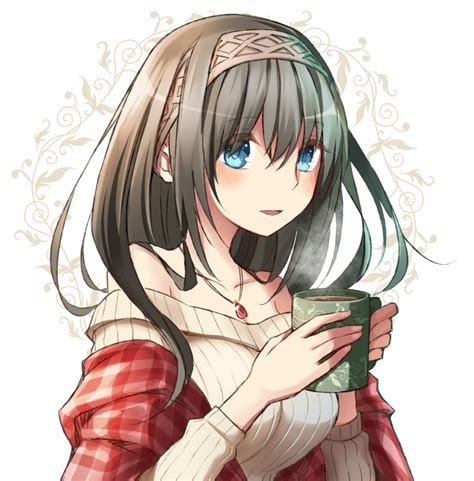 Safebooru Black Hair Blue Eyes Blush Coffee Mug Hairband Idolmaster