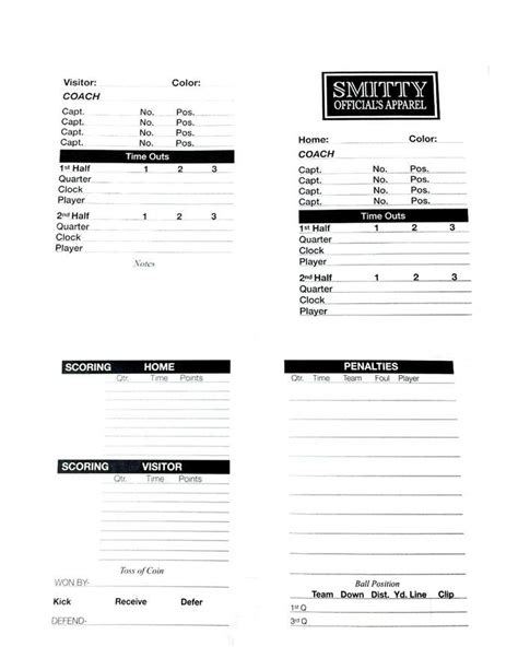 Smitty Game Cards With Penalty Tracking Officials Gear Outlet