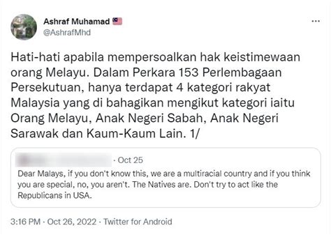 Hak Istimewa Orang Melayu Dipersoalkan Budak Twitter Lelaki Ini Beri