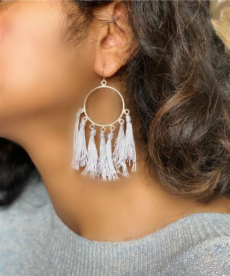 Tassle Earings Drop Hoop Earrings Gift For Her Boho Etsy