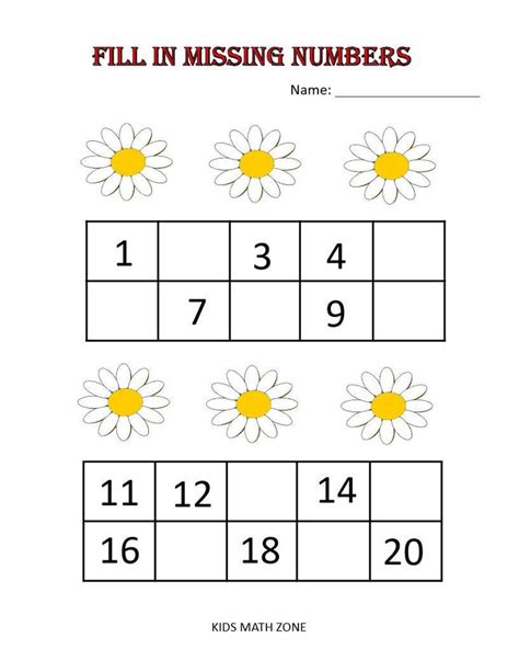 Fill In Missing Numbers Printable Worksheets Preschool Etsy In 2021