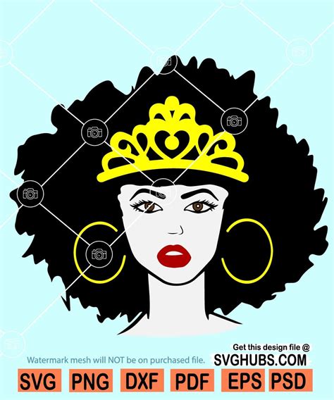 Afro Queen With Crown Svg Afro Woman With Crown Svg Afro Woman Svg
