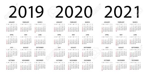 2019 2020 2021 Year Calendar Printable