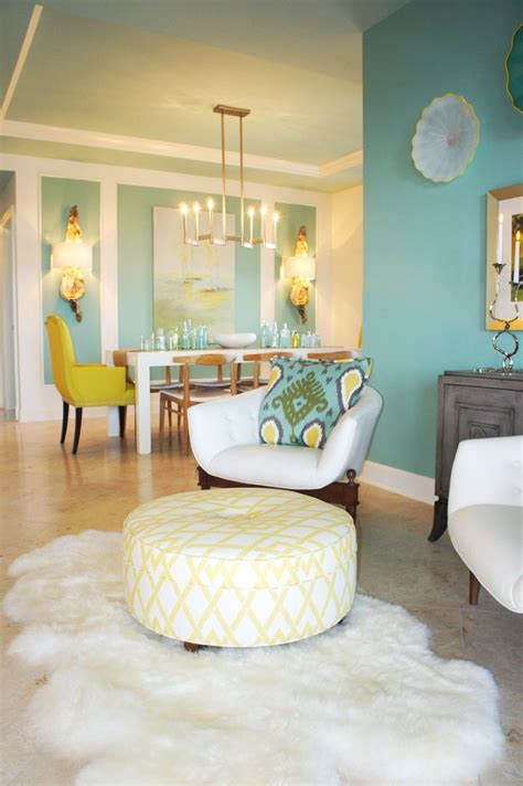 Turquoise Yellow And White Decor House Living Room Paint Beach House