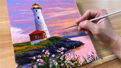 How To Paint Lighthouse Sunset Acrylic Painting Correa Art Youtube