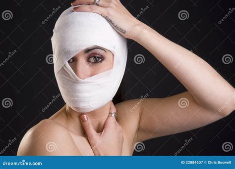 Injured Woman Wrapped In Bandage Around Head Royalty Free Stock Photography Image
