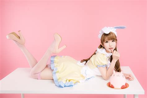 Wallpaper Women Cosplay Model Anime Korean Toy Pink Doll Clothing Play Yurisa Chan