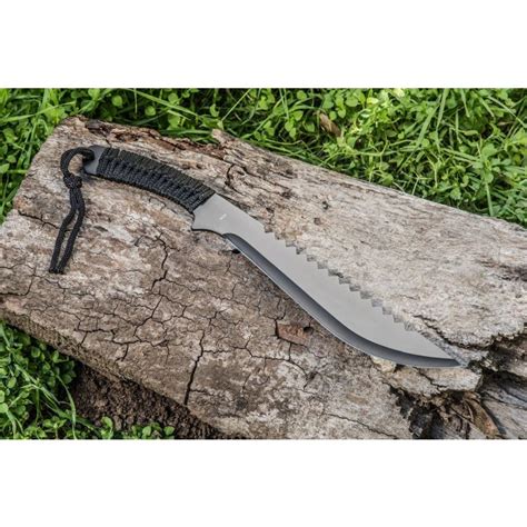 15 Inch Curved Blade Black Blade Stainless Steel Machete With Paracord