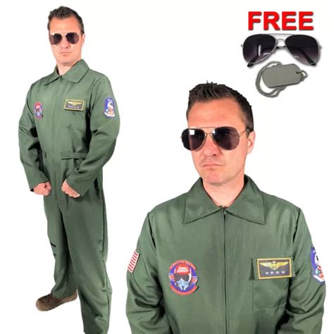 Mens Flight Suit Top Aviator Costume Gun Pilot Flying Uniform Fancy