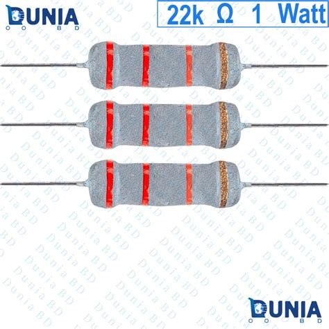 22k Ohm 1 Watt One Watt Resistor ±5 22kΩ 22 Kohms 22000 Ohms Carbon