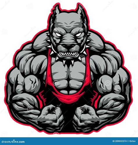 Angry Strong Bodybuilder Dog Pitbull Shows Muscles Stock Illustration