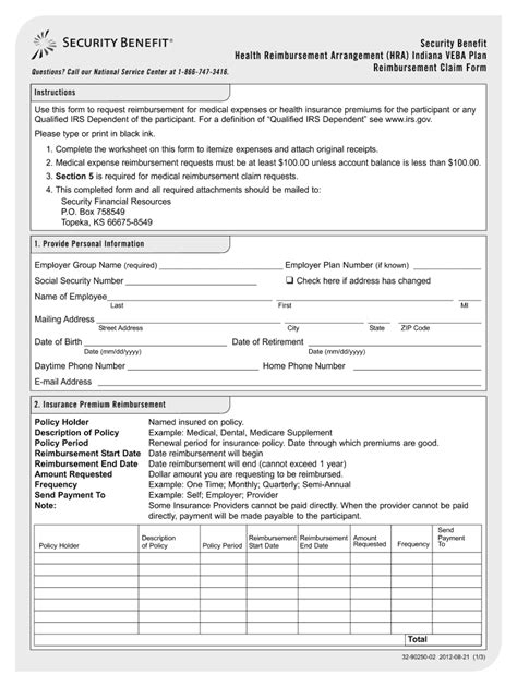 Among the hoosier state's 6.5 million residents, just 8 percent are uninsured. 2012 IN Security Benefit Reimbursement Claim Form Fill Online, Printable, Fillable, Blank ...