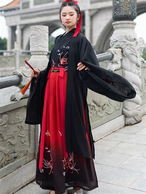 chinese traditional clothes black red hanfu male and female fashion hanfu