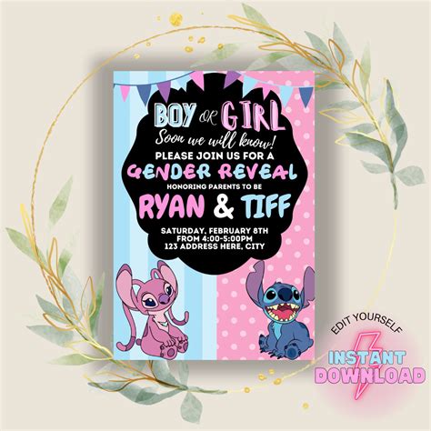 Gender Reveal Invitation Lilo And Stitch Gender Reveal Etsy