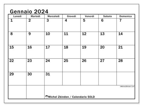 Calendario Gennaio 2024 50ld Michel Zbinden It