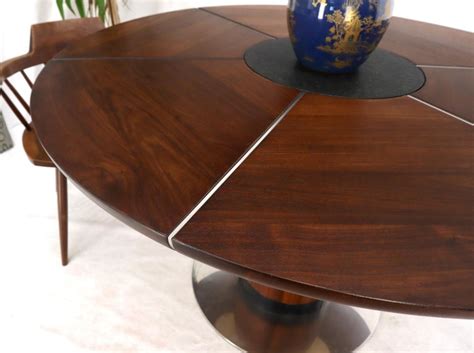 Oiled Thick Solid Walnut Slate And Stainless Steel Top Round Dining