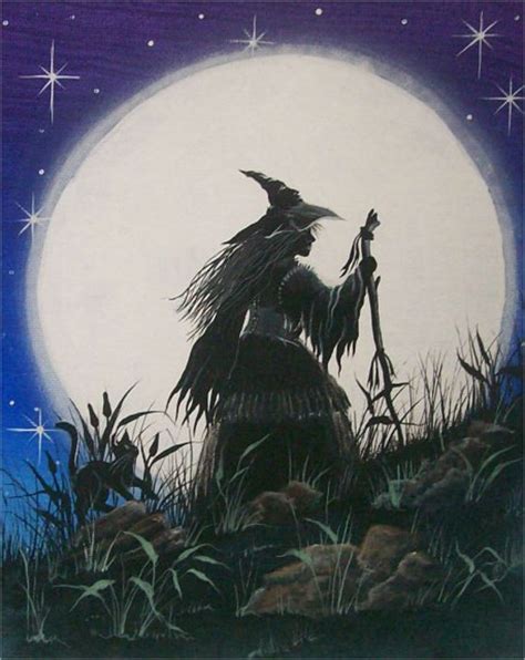 Items Similar To Folk Art Halloween Witch Print Full Moon Witch