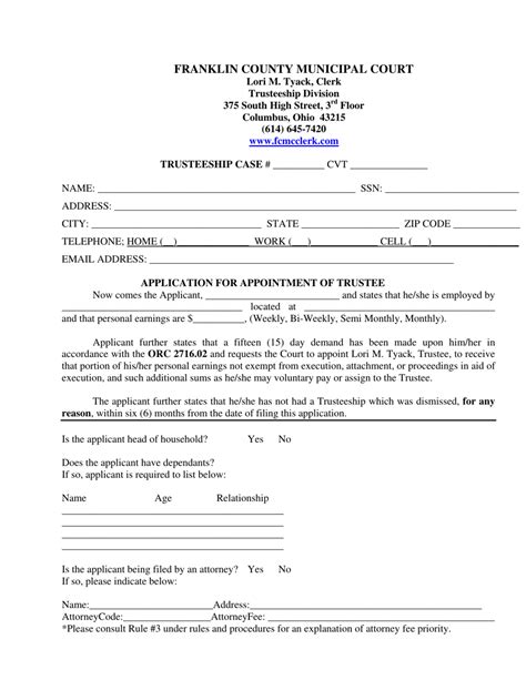 Franklin County Ohio Application For Appointment Of Trustee Fill Out
