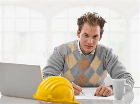 Young Architect Working At Office Desk Stock Image Image Of Designer