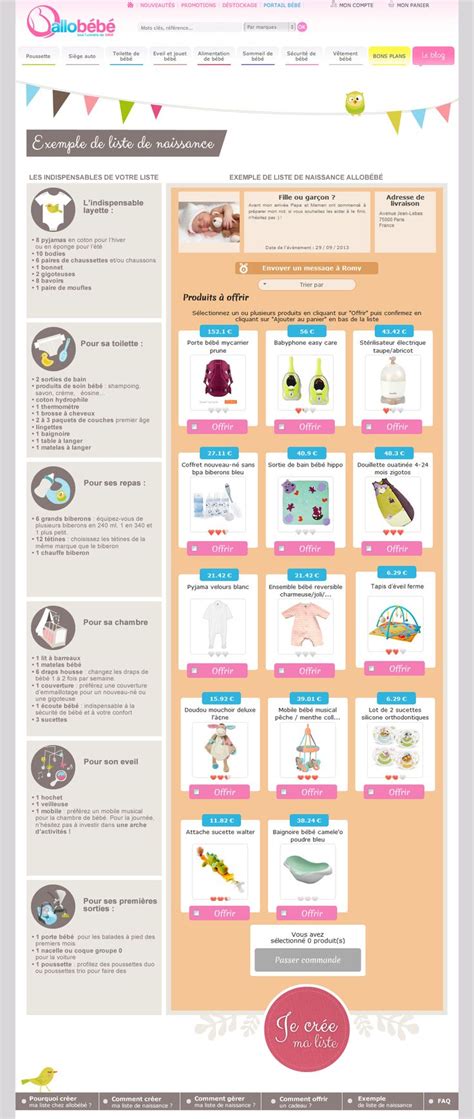 Exemple de liste de naissance allobébé  http//www.allobebe.fr/exemple