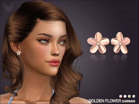 The Sims Resource Golden Flower Earrings By Feyona • Sims 4 Downloads
