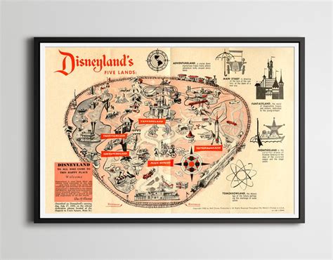 Vintage 1958 Disneyland Park Map Poster 24 X 36 Etsy In 2020