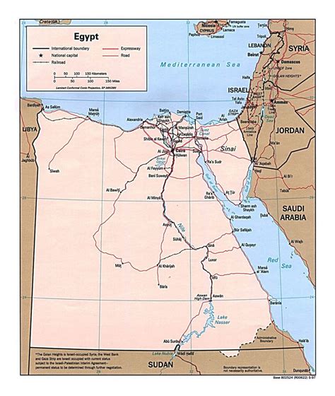 Large Political Map Of Egypt With Roads Railroads And Major Cities