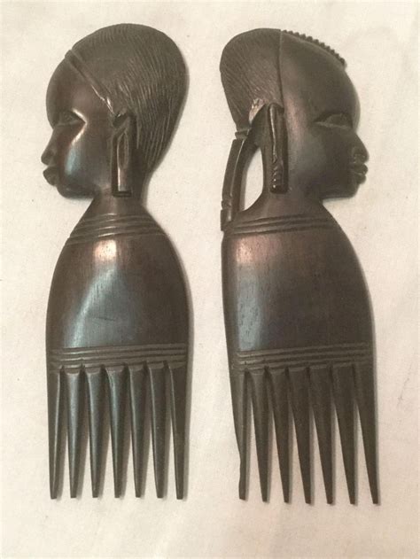 Sold Price Pair Of Vintage Hand Carved Ebony Wood Combs From Zambia