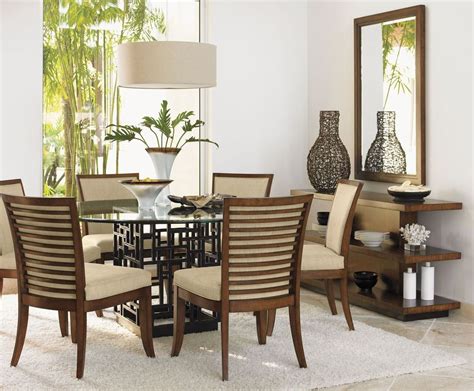 Generally the woods used for formal or traditional dining sets are mahogany and walnut. Ocean Club 60" South Seas Round Glass Dining Room Set from ...