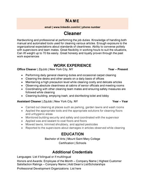Cleaner Resume Example And 3 Expert Tips Zipjob