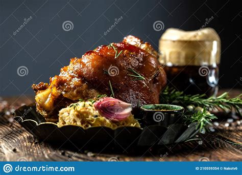 Roasted Pork Knuckle Eisbein With Braised Sauerkraut And Mustard