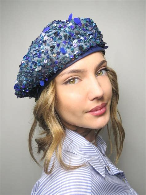 blue beret for women leather french beret hats sequin etsy etsy hair accessories headbands