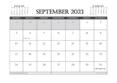 Calendar September 2023 With Holidays Pdf And Image