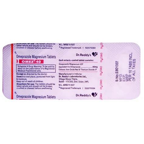 Omez 40 Omeprazole 40mg Tablet 10x10 Non Prescription At Rs 130strip