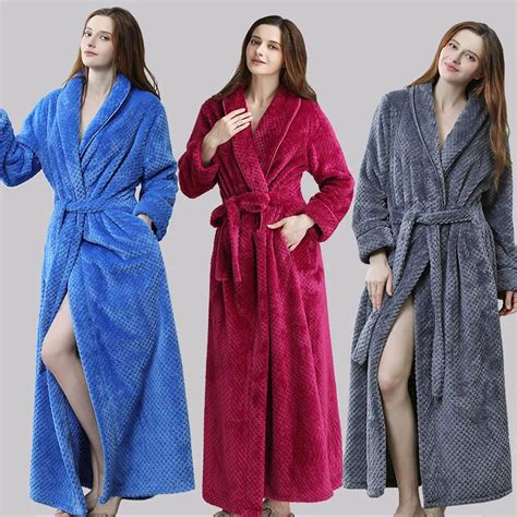 2018 Womens Winter Extra Long Plus Size Flannel Coral Fleece Warm Bathrobe Women Kimono Bath