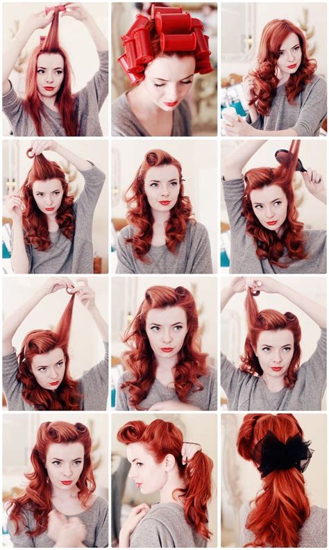 13 pin up hairstyles that'll add a 1940s flair to your look. curls 50s pin up wave hair styles updo victory rolls ...