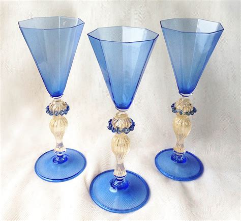 Authentic Murano Glass Wine Glasses Sky Blue Venice Italy