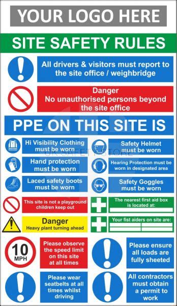 Site Safety Rules Sign In Wall Or Post Fit With Or Without Your Logo