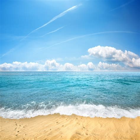 Laeacco Summer Blue Sky Sea Waves Beach Scenic Baby Photography
