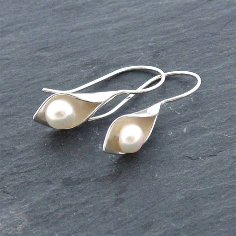 Calla Lily Pearl Short Drop Earrings By Emma Kate Francis Small Gold