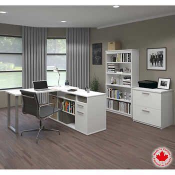 Bestar - Solay White L-Shape Desk with File and Bookcase ... You can select from relatively simple computer desk models to complete solutions featuring desk, drawers.