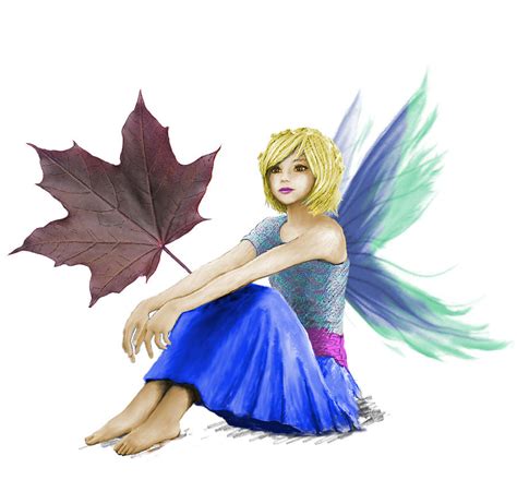 Crimson King Maple Tree Fairy With A Leaf Digital Art By