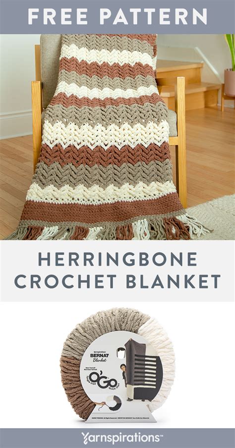 Free Herringbone Crochet Blanket Pattern Using Bernat Blanket Ogo Yarn