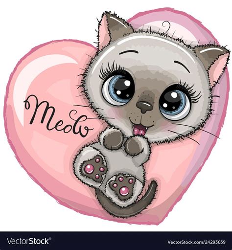 Cute Cartoon Kitten With Big Eyes Royalty Free Vector Image Kitten
